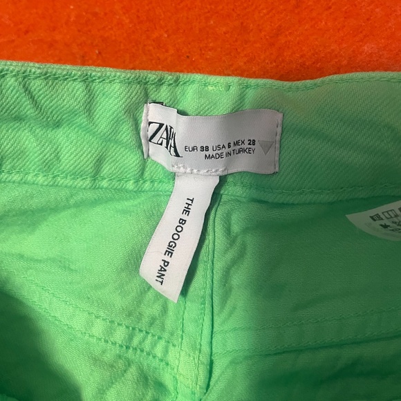 Zara neon green wide leg mid-rise full length jeans NWT - Picture 4 of 9